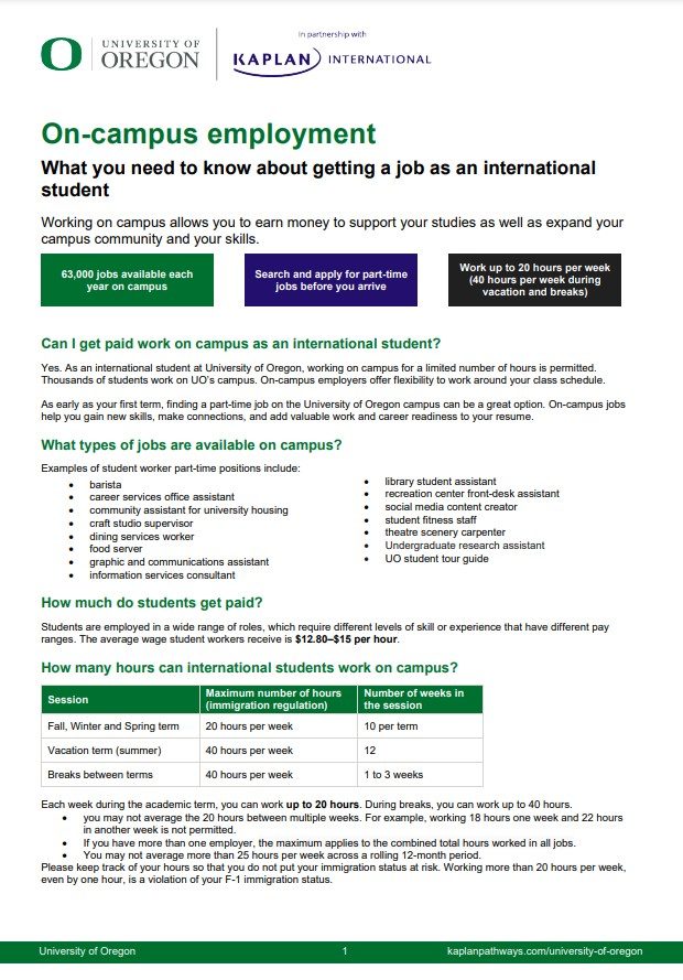 UO on-campus employment guidance