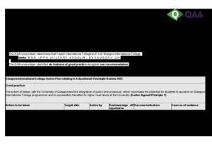 GIC – QAA Higher Education Review – Action plan