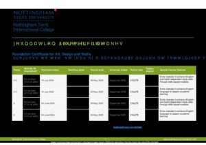 Nottingham Trent International College Summary Sheet Summer 2024