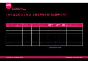 Nottingham Trent International College Summary Sheet Summer 2025