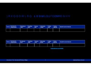 University of York International Pathway College Summary Sheet Spring 2025