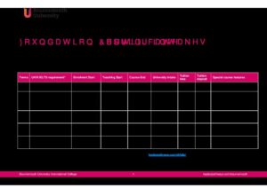 Bournemouth University International College Summary Sheet Spring 2025