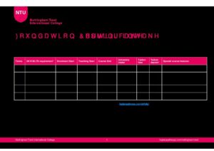 Nottingham Trent International College Summary Sheet Spring 2025