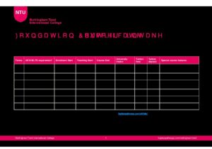 Nottingham Trent International College Summary Sheet Summer 2025