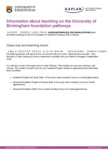 University of Birmingham foundation pathways teaching information