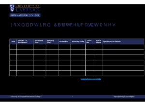 University of Liverpool International College Summary Sheet Summer 2026