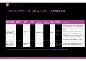 University of Birmingham Foundation Pathways Summary Sheet Autumn 2025