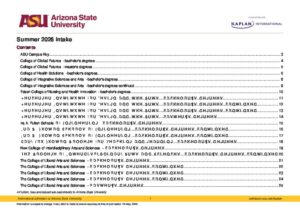 Arizona State University Summary Sheet Summer 2026