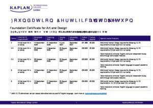 Kaplan International College London Summary Sheet Autumn 2026