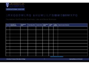 University of Liverpool International College Summary Sheet Autumn 2026