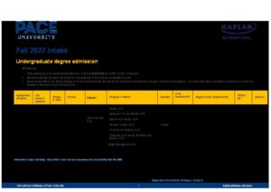 Pace University Summary Sheet Fall 2027