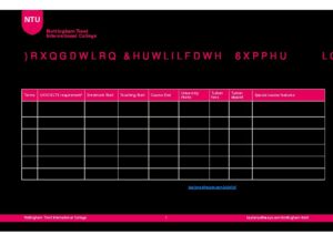 Nottingham Trent International College Summary Sheet Summer 2028