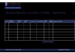 University of Liverpool International College Summary Sheet Autumn 2027