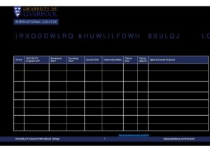 University of Liverpool International College Summary Sheet Spring 2028