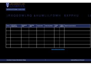 University of Liverpool International College Summary Sheet Summer 2028