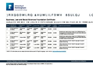 University of Nottingham International College Summary Sheet Spring 2028